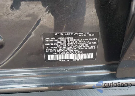 2019 Subaru Crosstrek 2.0I from USA, damaged, VIN JF2GTAAC8KH274203